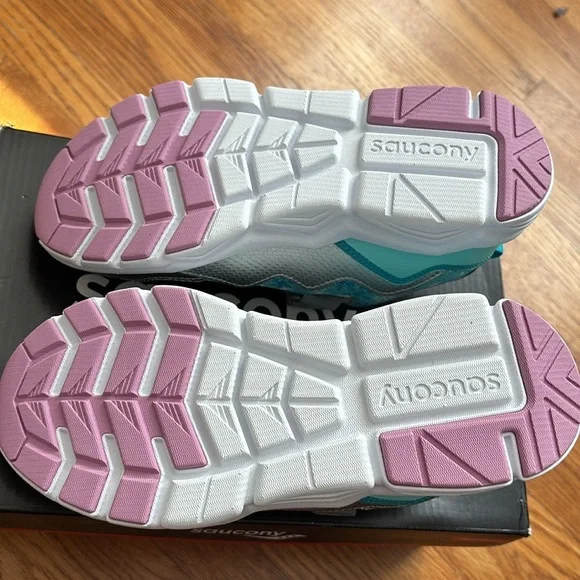 Saucony Girls Flash Sneaker Tuquiose/Silver Size 2 - Picture 2 of 4
